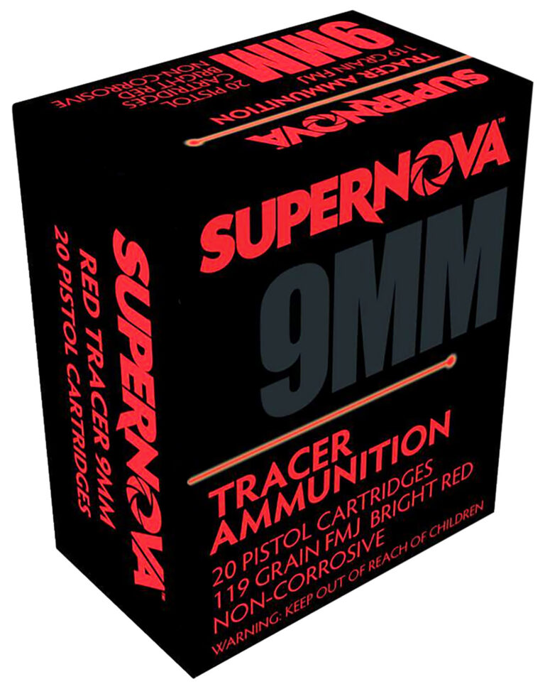 Supernova Tracer Pistol Ammunition 9mm 119 gr. FMJ Red Tracer 20 rd.