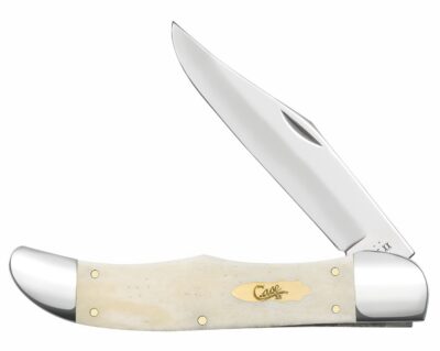 Case 11024 Hunter  4.10″ Folding Clip Point Plain Mirror Polished Tru-Sharp SS Blade, Smooth Natural Bone Handle