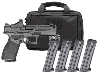 Springfield Armory EC9459BCACOMPPAC Echelon Comp Gear Pac *CA Compliant 9mm Luger 10+1 4.50″ Black Melonite Ported Barrel & Steel Integrated Compensator/Optic Ready/Serrated Slide, Black Polymer Frame w/Picatinny Rail, Viridian RFX-11 Green Dot
