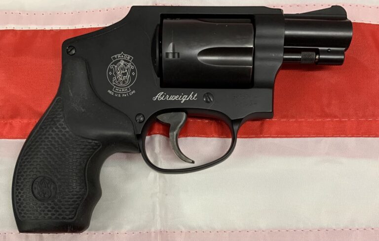 Smith & Wesson, M442-2, .38 SPL, DA Revolver, 1.8″ BBL, 5 Shot, OEM Case, Leather Pocket Holster, Desantis Grips, OEM Grips, Cable Lock, One Speed Loader