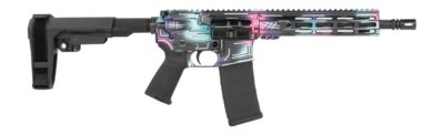 Shark Coast Tactical SCC07077DISCO-P Anime-15 Disco 5.56 NATO 30+1 10.50″ Black Nitride Threaded Barrel, Aluminum Receiver w/Picatinny Rail, M-LOK Handguard, Polymer SB Tactical SBA3 Brace, Polymer Gr