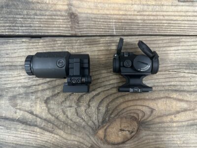 Aimpoint Micro T-2 2 MOA Red Dot, Black, Reptilia Riser, Aimpoint 3X-C 3x Magnifier, FlipMount & TwistMount