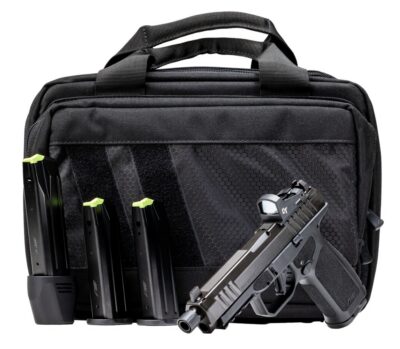Rost Martin RM1FTBSPL RM1F Tactical Bundle 9mm Luger 24+1 4.50″ Black Threaded Barrel, Black Nitron Steel Serrated w/Optic Slide, Black Polymer Frame w/Picatinny Rail, Interchangeable Backstrap Grip,