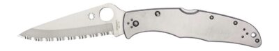 Spyderco C10S Endura 4  3.85″ Folding Clip Point Part Serrated VG-10 SS Blade Satin Stainless Steel Handle Includes Pocket Clip
