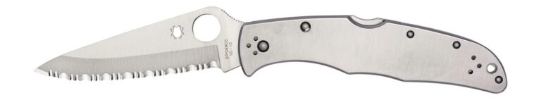Spyderco C10S Endura 4  3.85″ Folding Clip Point Part Serrated VG-10 SS Blade Satin Stainless Steel Handle Includes Pocket Clip