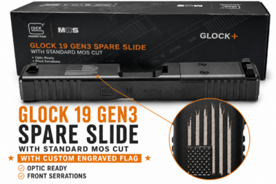GLOCK  SLIDE ONLY SILVER DISTRESSED FLAG G19 (GEN3/MOS/FS) 79008 DTFLAG CAMFOUR EXCLUSIVE