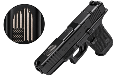 GLOCK 19 GEN6 9MM 4.02IN BARREL 15RD  SILVER DISTRESSED FLAG P61950203 DTFLAG CAMFOUR EXCLUSIVE
