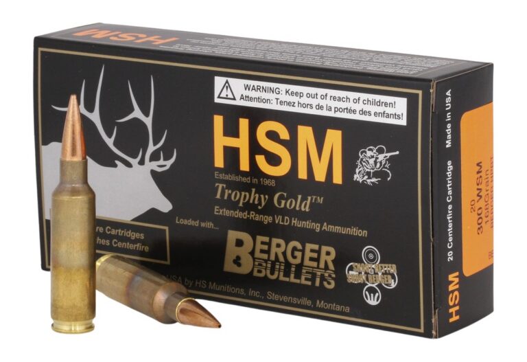 HSM 300WSM168VLD Trophy Gold Extended Range 300 WSM 168 gr Berger Hunting VLD Match 20 Per Box/ 25 Case