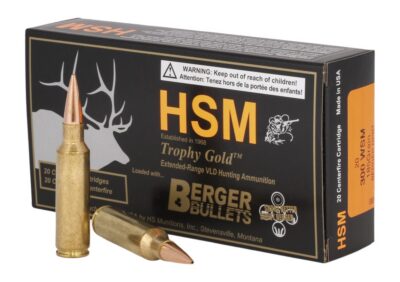 HSM 300WSM185VLD Trophy Gold Extended Range 300 WSM 185 gr Berger Hunting VLD Match 20 Per Box/ 25 Case
