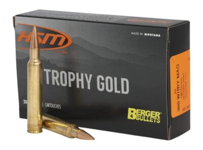 HSM 300WBY185VLD Trophy Gold Extended Range 300 Wthby Mag 185 gr Berger Hunting VLD Match 20 Per Box/ 20 Case