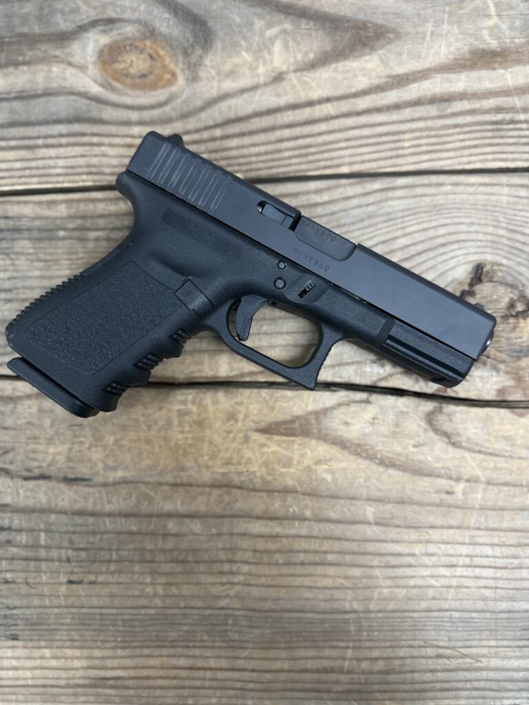 Glock 19 Gen 3, 4.02″ Barrel, 9mm, Black, Semi Auto, 2 10 Round Magazines, OEM Case, OEM Lock