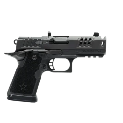 Staccato C4X, 9mm, 4″, One-Piece Integrated Compensated Barrel, Semi Auto Pistol, Premium Package — DLC barrel, Trijicon Night Sights, X-Series Serrations & Magwell. *CA Compliant*