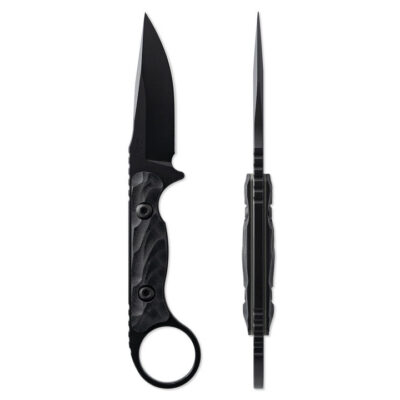 Toor Knives Jank Shank S Fixed Blade Neck Knife 3″ CPM-M4 SOCOM Black KG GunKote Clip Point Blade, Machined Black G10 Handles with Pinky Ring, DuoTone Kydex Sheath – Jank Shank S SOCOM Black