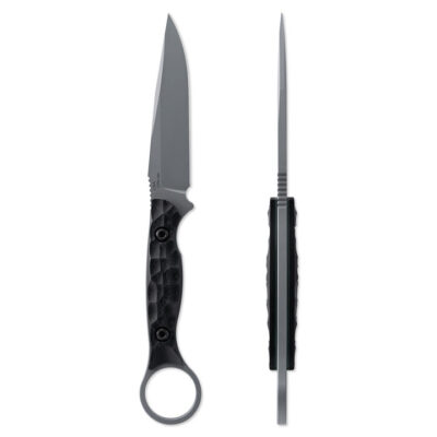Toor Knives Serpent S Fixed Blade Knife 3.75″ CPM-M4 Phantom Gray KG Gunkote Drop Point Blade, Black G10 Handles, DuoTone Kydex Sheath – Serpent S Phantom Gray