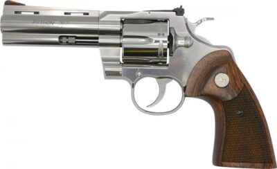 Colt Mfg PYTHONSP4WTS Python 38 Special/357 Mag 6 Shot 4.25″ Stainless Vent Recessed Target/Vent Rib Barrel, Cylinder & Frame, Walnut w/Colt Medallion Grip