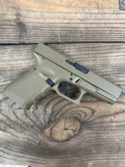 Glock 19 Gen 3, Custom FDE Cerakote Slide and Lower, 4.02″ Barrel, 9mm, Semi Auto, 2 10 Round Magazines, OEM Case