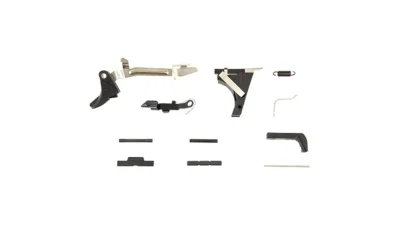 KCI USA, Lower Parts Kit, Fits GLOCK 17, Includes Trigger, Trigger Housing with Ejector, Trigger Spring, Connector 5.5lbs, Trigger Pin, Trigger Housing Pin, Locking Block Pin, Slide Lock, Slide Lock Spring (G17/G19) (G26 Spring is Not Included), Slide Stop, Magazine Catch, Magazine Catch Spring, Does Not Include Frame, Locking Block, or Magazine