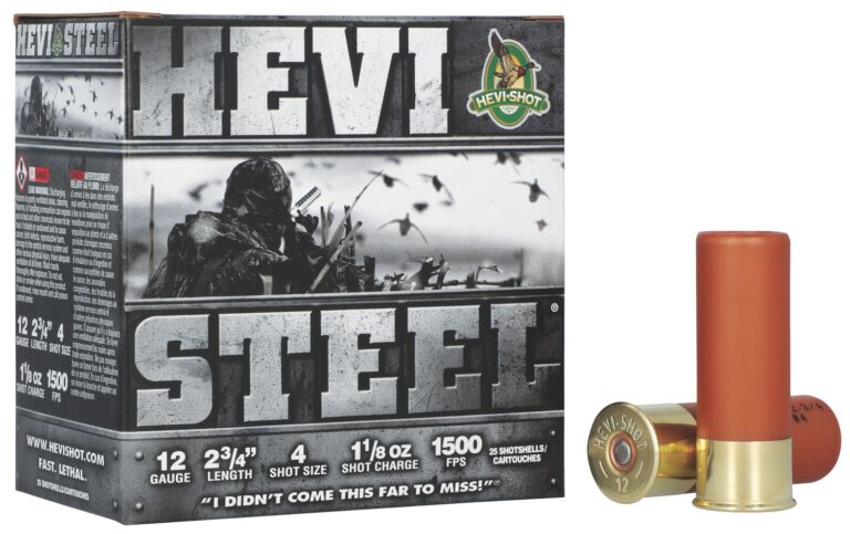 HEVI-Shot HS61224 HEVI-Steel  12Gauge 2.75″ 1 1/8oz 4Shot 25 Per Box/10 Case