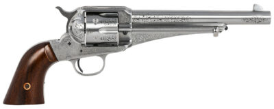 Taylors & Company 550389 1875 Army Outlaw 45 Colt (LC) Caliber with 7.50″ Barrel, 6rd Capacity Cylinder, Overall White Engraved Finish Steel & Walnut Grip