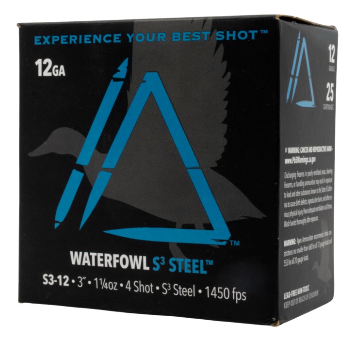 Apex Waterfowl S3 Steel Shotgun Ammo 12 ga. 3 in. 1-1/4oz #4 25 rd Apex Waterfowl S3 Steel Shotgun Ammo 12 ga. 3 in. 1-1/4oz #4 25 rd
