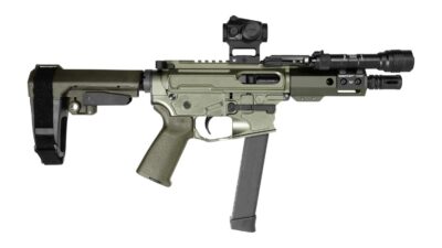 Shark Coast Tactical SCC05752GK9B Grassy Knoll Bundle 9mm Luger 30+1 5″ Threaded Barrel, Aluminum Receiver with Picatinny Rail, M-LOK Handguard, Polymer SB Tactical SBA3 Brace, Streamlight ProTac Rail Li