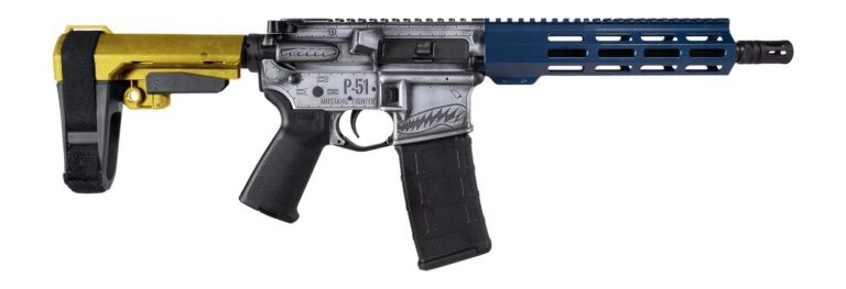Shark Coast Tactical SCC07442P51-P P-51 Mustang 5.56 NATO 30+1 10.50″ Black Nitride Threaded Barrel, Aluminum Receiver w/Picatinny Rail, M-LOK Handguard, Polymer SB Tactical SBA3 Brace, Magpul MOE Gri