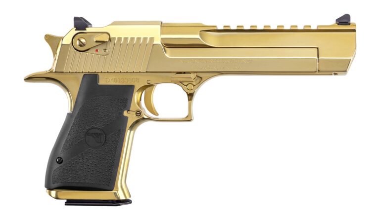 Magnum Research DE357ZNG Desert Eagle Mark XIX 357 Mag 9+1 6″ Picatinny Rail Barrel, Gold Zirconium Nitride Serrated Slide & Frame Magnum Research DE357ZNG Desert Eagle Mark XIX 357 Mag 9+1 6″ Picatinny Rail Barrel, Gold Zirconium Nitride Serrated Slide & Frame