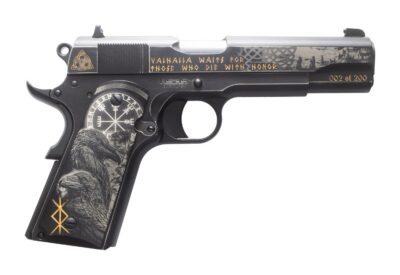 Tisas Arms Customs 10100516AA10 1911 A1 Stakeout Norse God Sports South Exclusive 45 ACP 8+1 5″ Carbon Steel Serrated Slide Carbon Steel Frame w/Beavertail