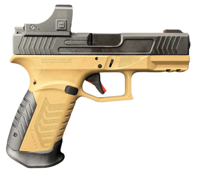 Derya Firearms DY9.BROTSS.SAUCE.US DY9 with Optic 9mm Luger 15+1 4.02″ Black Nitride Stainless Steel Optic Cut Slide with Tactical Sauce RMR Green Dot, ODG Brown Polymer Frame with Picatinny Rail, Interchangea