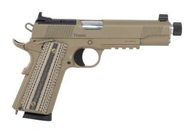 Tisas Arms 10100506 1911 Duty Full Size Frame 45 ACP 8+1 5.50″ Black Threaded Barrel, Flat Dark Earth Cerakote Carbon Steel Optic Ready Slide, Flat Dark Earth Carbon Steel Frame w/Accessory Rail & Bea