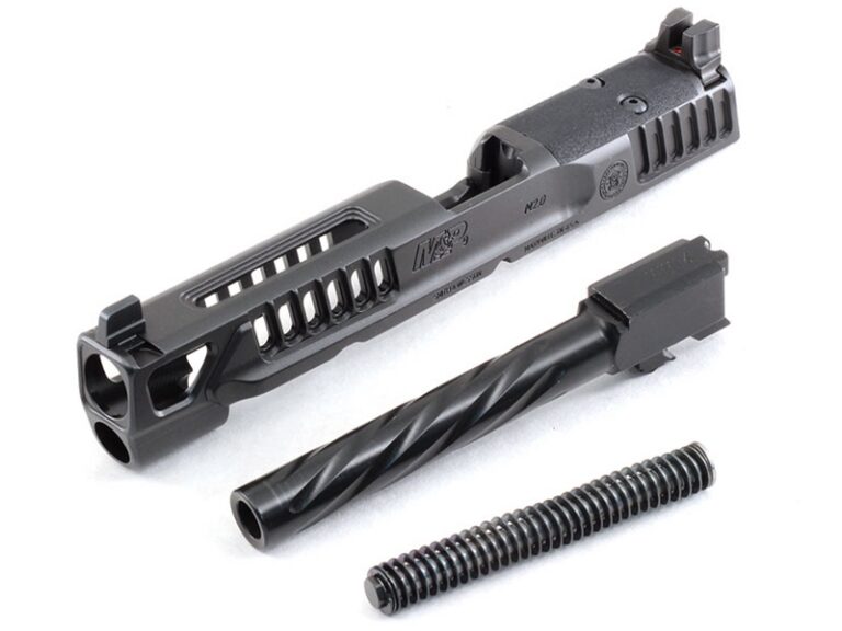 Smith & Wesson M&P 2.0 HD Competitor Slide Kit, Black Armorite Finish, Agressive Serrations, 5″  Spiral-Fluted Barrel, Optic Height White Dot Sights, Optics Ready C.O.R.E. System, 9mm, Fits All Frames