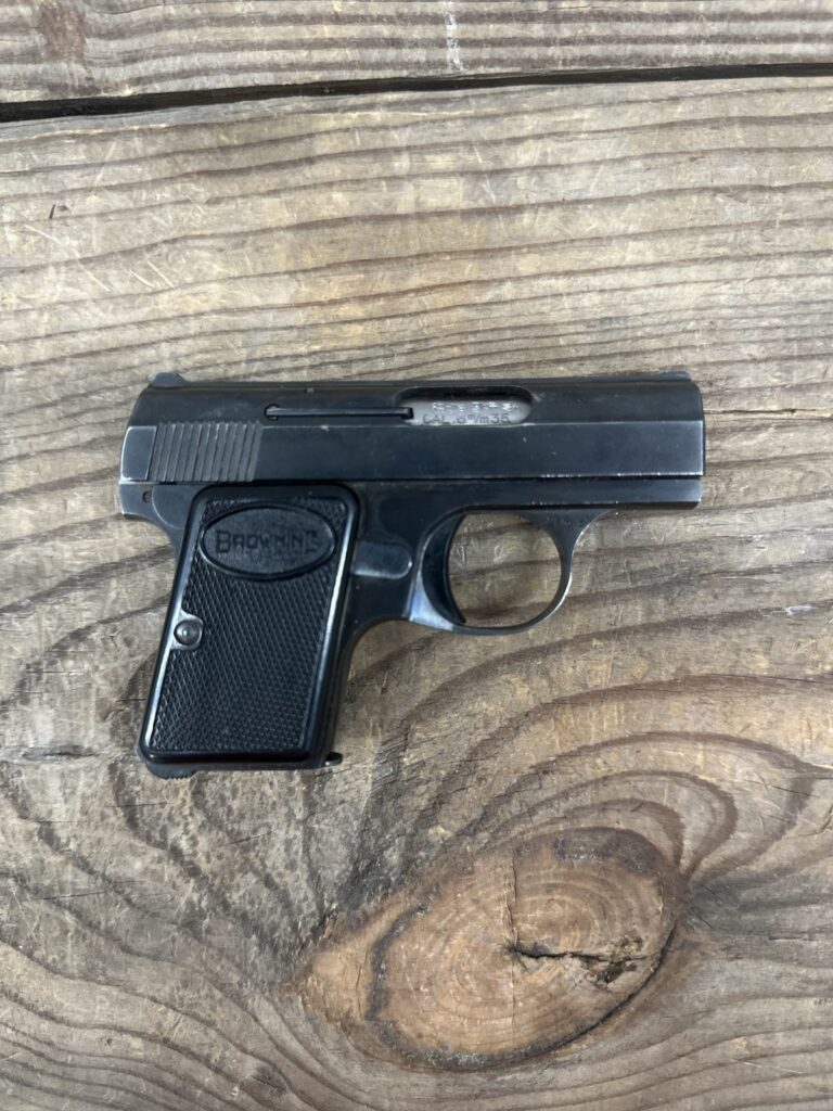 FN Baby Browning, .25 ACP, 6+1 Capacity, 2″ Barrel, Semi-Automatic Pocket Pistol, Single Action, Fixed Sights, 1 Magazine, Soft Carrying Case