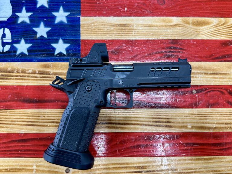 Atlas Athena V2, 9mm, 4.5″ Barrel, Trijicon SRO, 3 Mags, OEM Bag, Atlas Gas Pedal, Black, No Lock