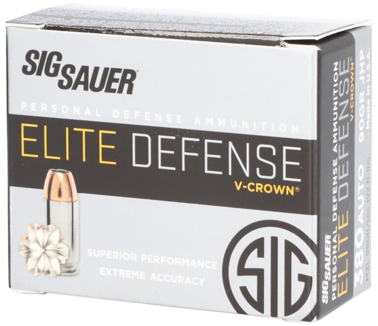 Sig Sauer E380A120 Elite Defense 380ACP 90gr V-Crown Jacketed Hollow Point 20 Per Box/10 Case Sig Sauer E380A120 Elite Defense 380ACP 90gr V-Crown Jacketed Hollow Point 20 Per Box/10 Case