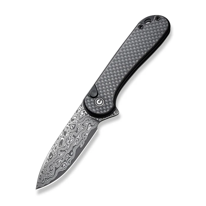 CIVIVI Knives Button Lock Elementum II Flipper Knife 2.96″ Damascus Drop Point Blade, Black G10 Handles with Twill Carbon Fiber Overlays – C18062PB-DS1 CIVIVI Knives Button Lock Elementum II Flipper Knife 2.96″ Damascus Drop Point Blade, Black G10 Handles with Twill Carbon Fiber Overlays – C18062PB-DS1