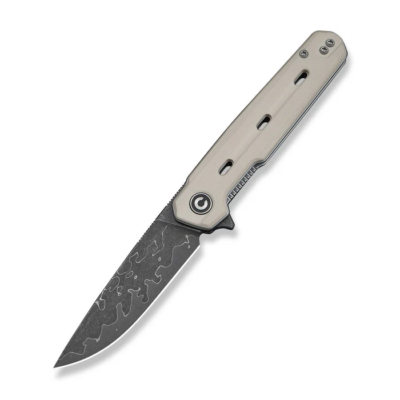 Navo Flipper Knife Ivory G10 Handle (3.25  Damascus Blade)
