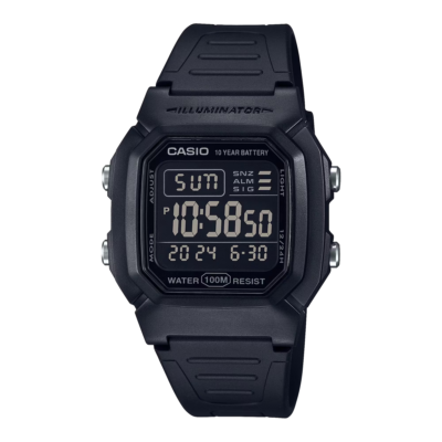 Classic Digital Watch with Blackout Dial, Dual Time & 5 Alarms