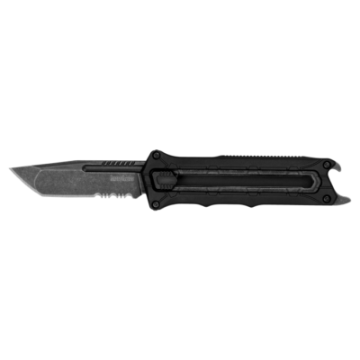 Kershaw 1195 Interstellar 2.70″ OTF Tanto Part Serrated Black Oxide Blackwash 8Cr13MoV SS Blade, Black Textured with Bottle Opener Glass-Filled Nylon Handle, Includes Pocket Clip