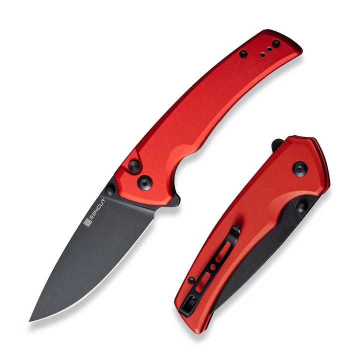 Sencut Knives S21022B-2 Serene Flipper Knife 3.48″ Black Stonewashed D2 Drop Point Blade, Red Aluminum Handles, Button Lock Sencut Knives S21022B-2 Serene Flipper Knife 3.48″ Black Stonewashed D2 Drop Point Blade, Red Aluminum Handles, Button Lock