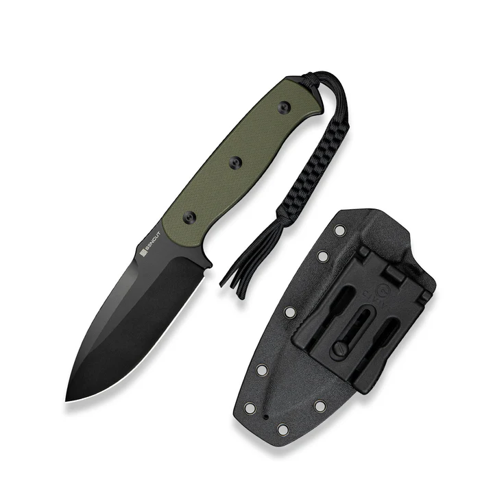 Toxodon Fixed Blade Knife 4.57  Black 9Cr18MoV Drop Point Plain Edge Blade, OD Green G10 Handle & Kydex Sheath