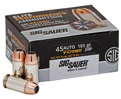 Sig Sauer Elite V-Crown Performance Pistol Ammo 45 ACP 185 gr. JHP 20 rd.