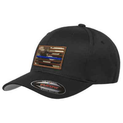 FlexFit Hat – Camo Thin Blue Line American Flag