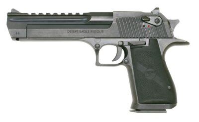 Magnum Research DE44CA Desert Eagle Mark XIX *CA Compliant 44 Rem Mag 8+1, 6″ Black Carbon Steel w/Picatinny Rail Barrel, Black Serrated Carbon Steel Slide, Matte Black Oxide Carbon Steel Frame w/Beavertail, Black Rubber Grip, Ambidextrous Safety, Right