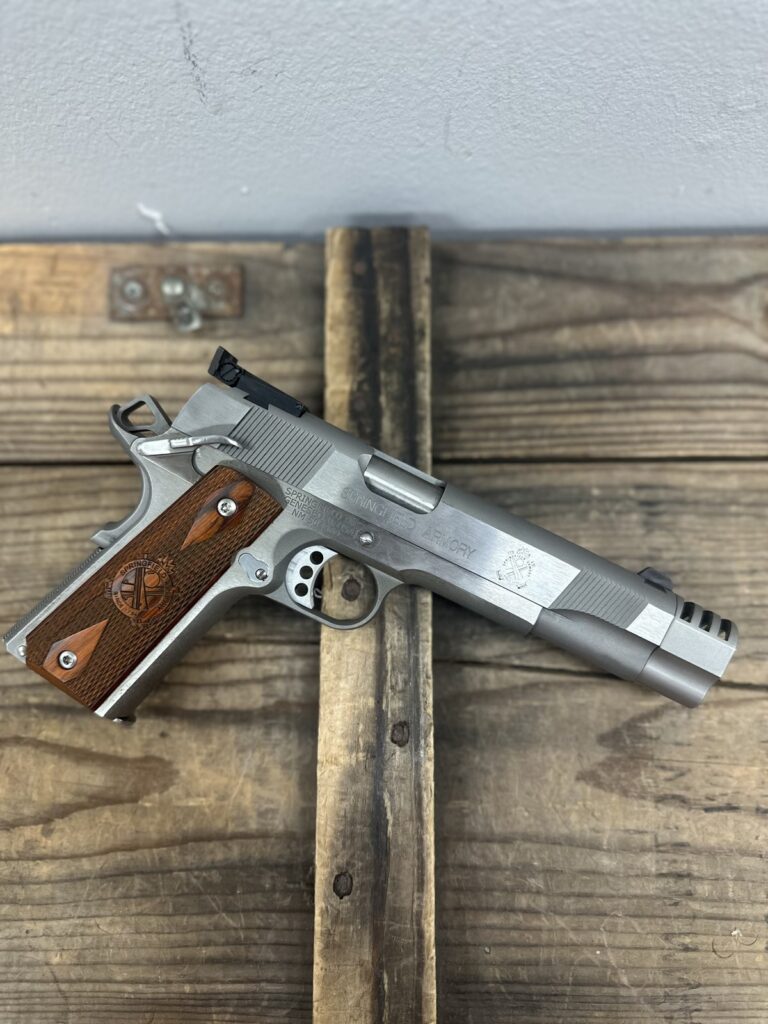 Springfield Armory 1911, Loaded Stainless, 9mm, 9+1, 5″ Stainless Steel Barrel, Stainless Steel Frame and Slide, Valkyrie Dynamics Predator Muzzle Brake, 4 Nine-Round Magazines, Carrying Case Springfield Armory 1911, Loaded Stainless, 9mm, 9+1, 5″ Stainless Steel Barrel, Stainless Steel Frame and Slide, Valkyrie Dynamics Predator Muzzle Brake, 4 Nine-Round Magazines, Carrying Case