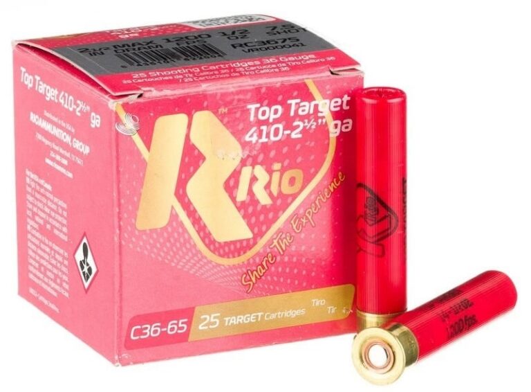 Rio TT410 .410 Gauge 2.5 Inch Shotgun Shells – #7.5 | 1/2 Oz. | 1200 Fps | 250-Round Case Rio TT410 .410 Gauge 2.5 Inch Shotgun Shells – #7.5 | 1/2 Oz. | 1200 Fps | 250-Round Case